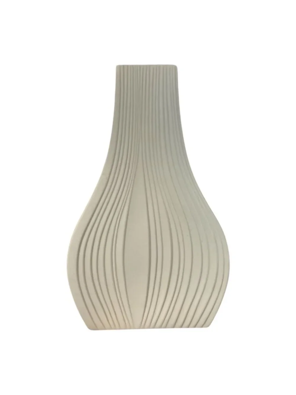 Vintage Artline Israeli Studio Art Pottery Ribbed White Ceramic Vase Modern 10